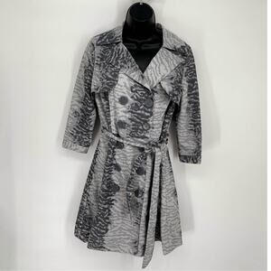 VERTIGO PARIS Snake Print Trench Coat Folded Neckline XS 3/4 Sleeve Gray, Black